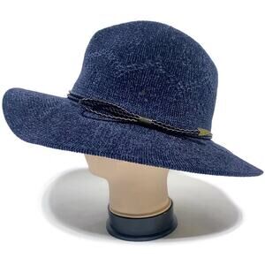 Francescas Panama Hat With Braided Trim Dark Navy Blue Packable